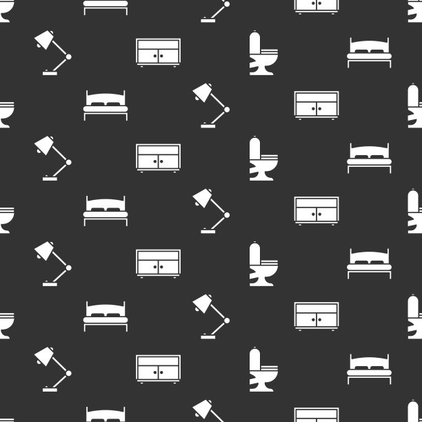 设有马桶、大床、台灯和衣柜的图片下载
