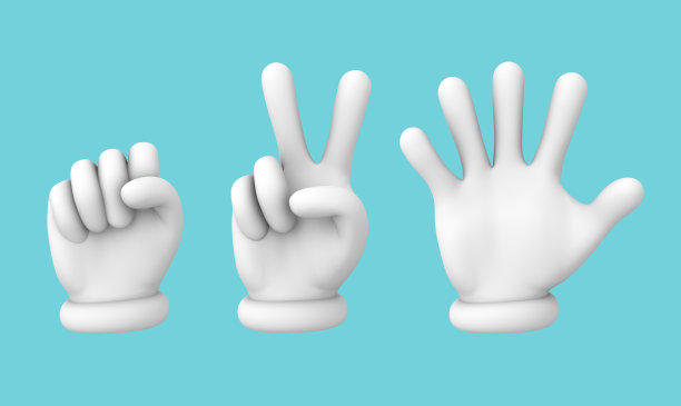 锁，纸，剪刀等手标志套装，3D插图图片下载