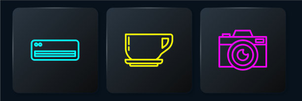 设线空调拍照相机和咖啡机图片下载