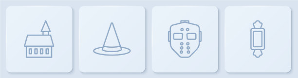 设定线城堡曲棍球面具女巫帽子和糖果图片下载