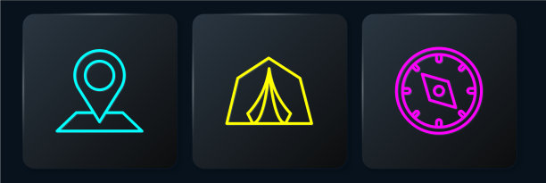 设置路线定位罗盘和旅游帐篷黑色图片下载