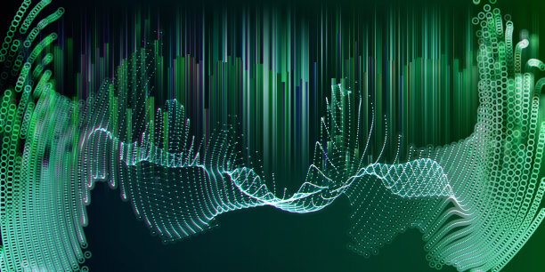 抽象技术背景与波浪网格与模糊线暗。商业、科学和技术的概念。图片下载