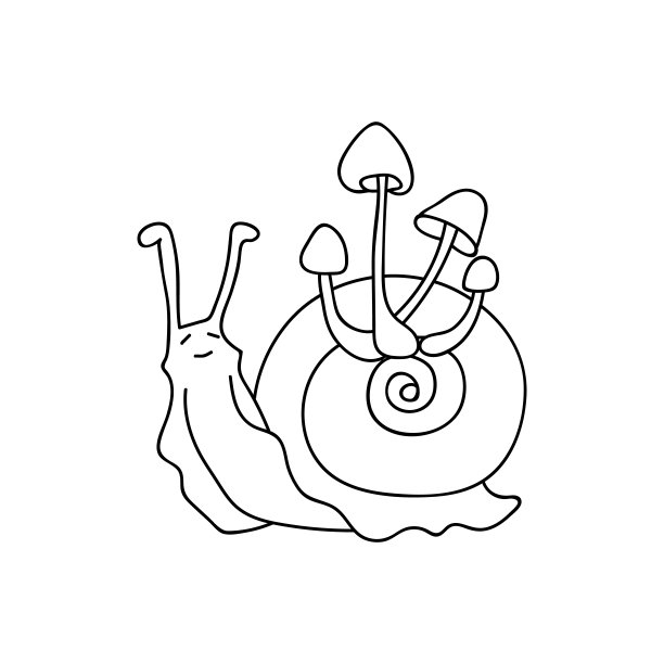 单手绘制的蘑菇蜗牛。涂鸦矢量插图。孤立在白色背景上。图片下载
