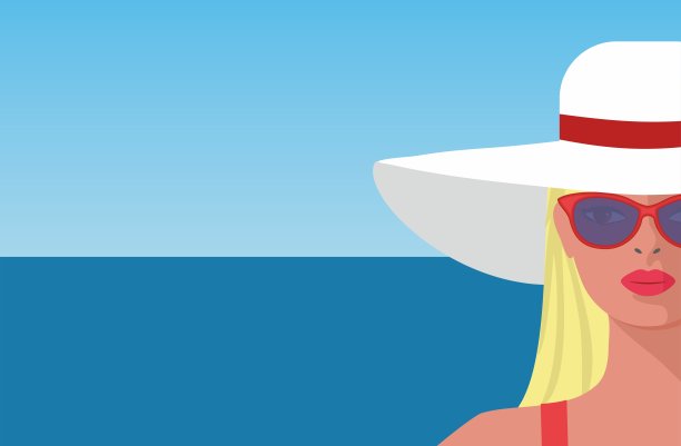 戴着大帽子和太阳镜的酷女人。矢量插图。图片下载