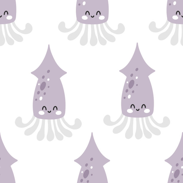 无缝图案与可爱的鱿鱼在斯堪的纳维亚风格图片下载