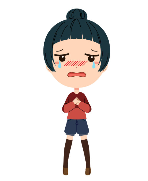 一个哭泣的女孩的全身插画图片下载