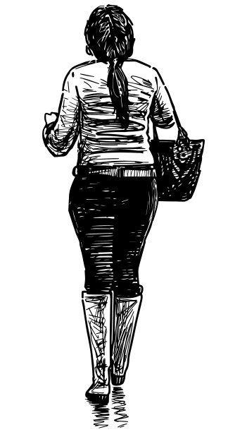 素描随意的年轻女子在靴子和包图片下载