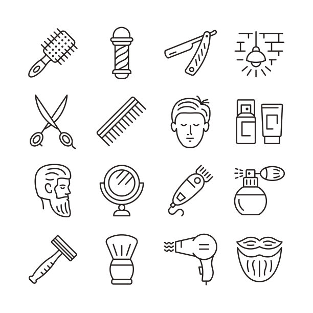 理发店线条图标设置剃须设备图片下载