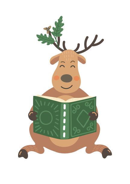 可爱的小鹿在看书。图片下载