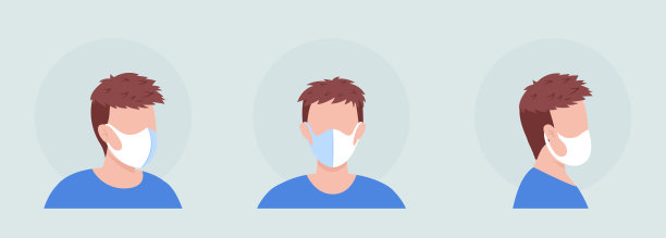 棕色头发半平的颜色矢量人物头像与面具设置图片下载