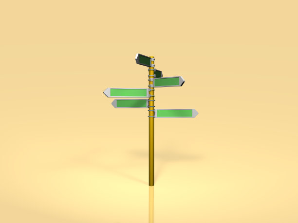 路标安装在大空间中的路标3 d渲染。图片下载