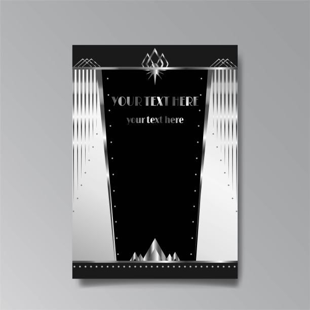 装饰艺术模板金色黑色，A4页，菜单，卡片，现代邀请，月亮星星和城市灯光在装饰艺术图片下载