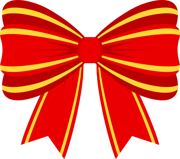 装饰节日红色蝴蝶结与黄色镶边。贺卡图标。图片下载