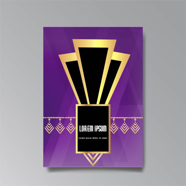 装饰艺术模板金色黑色，A4页，菜单，卡片，现代邀请，月亮星星和城市灯光在装饰艺术图片下载