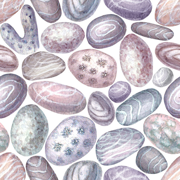 水彩海石无缝图案。手绘贝壳纹理复古海洋背景图片下载