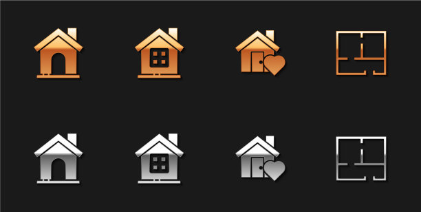 设置房子与心的形状和计划图标图片下载