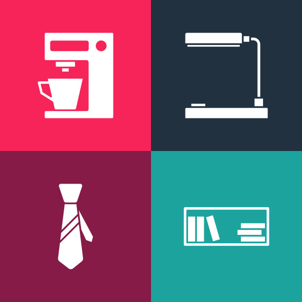 摆放波普艺术书架、书、领带、台灯等图片下载