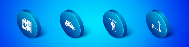 设置等距破路滑板车和小型巴士图片下载