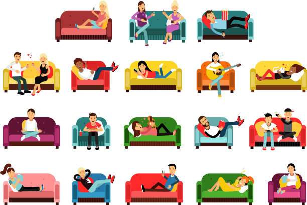 年轻的男人和女人在沙发上休息图片下载