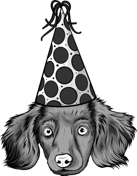 设计可爱的小狗和派对帽子图片下载