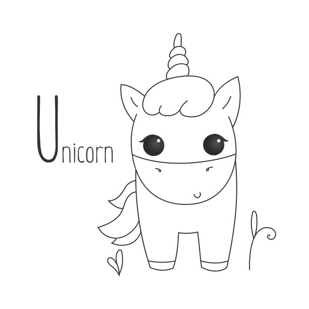 字母表字母动物儿童独角兽素描图片下载