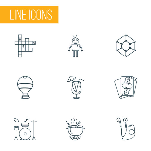 生活方式图标系列风格设置与鸡尾酒图片下载