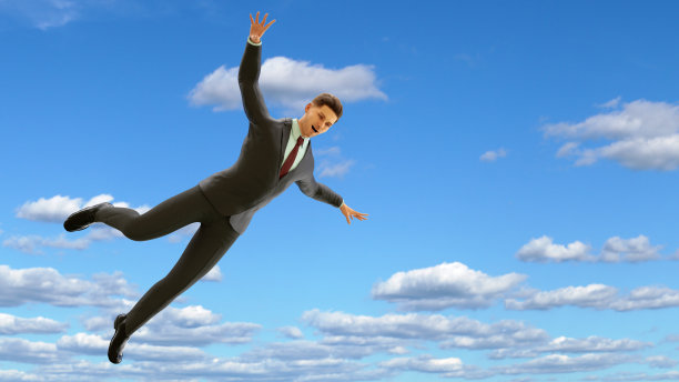 商业成功的人坠落在天空跳进职业冒险3D插图图片下载
