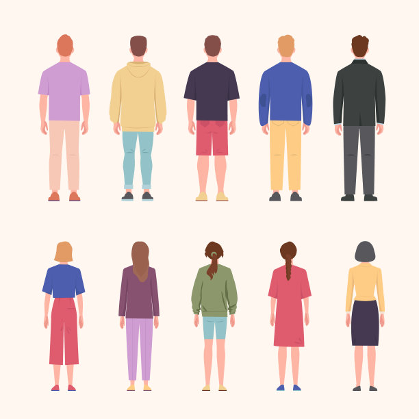 站着的男人和女人的背影设置年轻的女孩图片下载