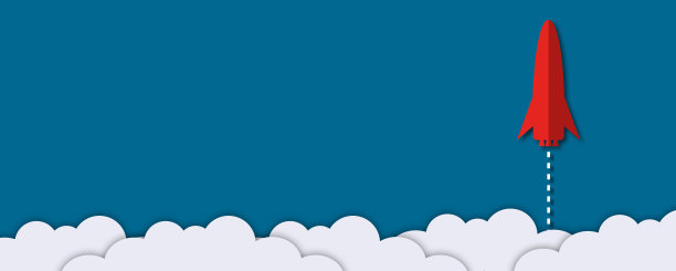 红色的火箭和冉冉升起的白云象征着商业和金融的增长。图片下载