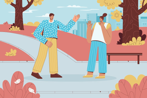 一男一女在城市公园见面图片下载