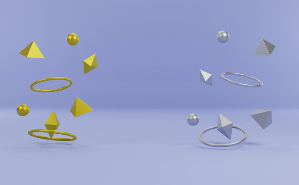 3D抽象银和黄金几何与彩色背景。3D渲染和插图。图片下载