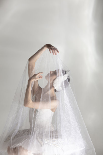 在艺术表演中，年轻优雅的芭蕾舞女演员白天鹅的形象被孤立在灰色的背景上。图片下载