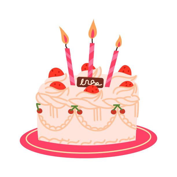 用草莓和鲜奶油装饰的生日蛋糕。图片下载