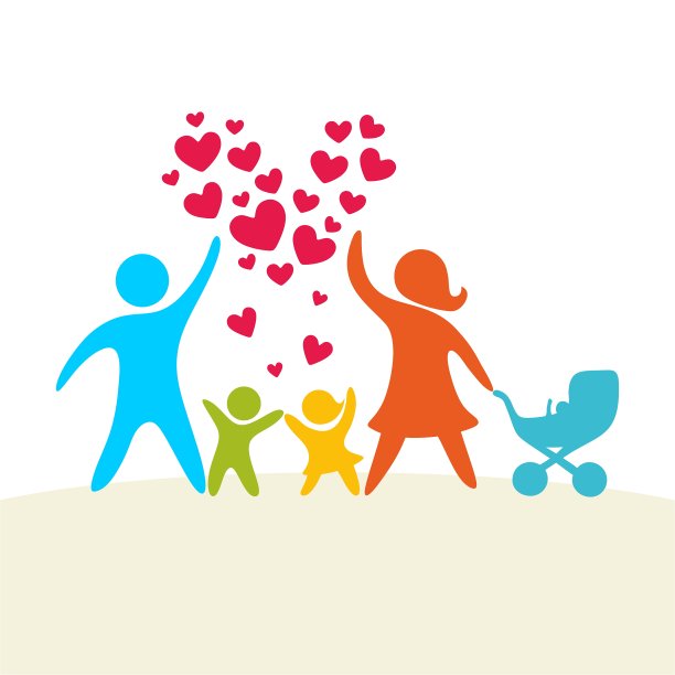 快乐幸福的家庭。矢量插图的妈妈，爸爸和孩子。团结一心。图片下载