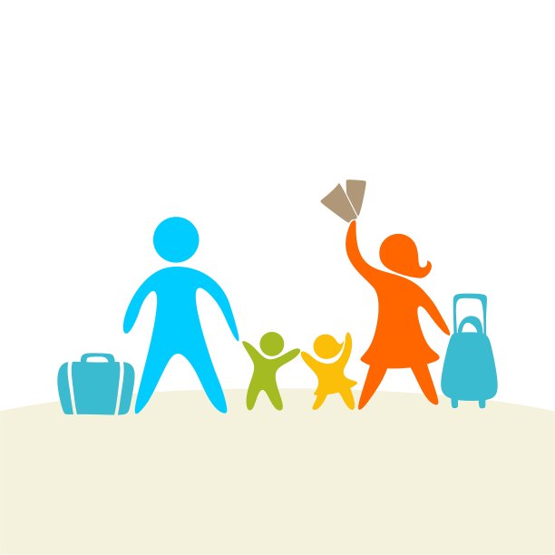幸福的家庭去旅行。矢量插图的妈妈，爸爸和孩子。图片下载