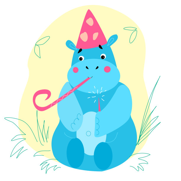 节日里戴着帽子的蓝色河马，河马图片下载