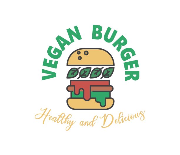 矢量插图在平面和线性风格。素食汉堡。素食者的健康食物，包括绿色蔬菜和面包。食品包装或咖啡标签。图片下载
