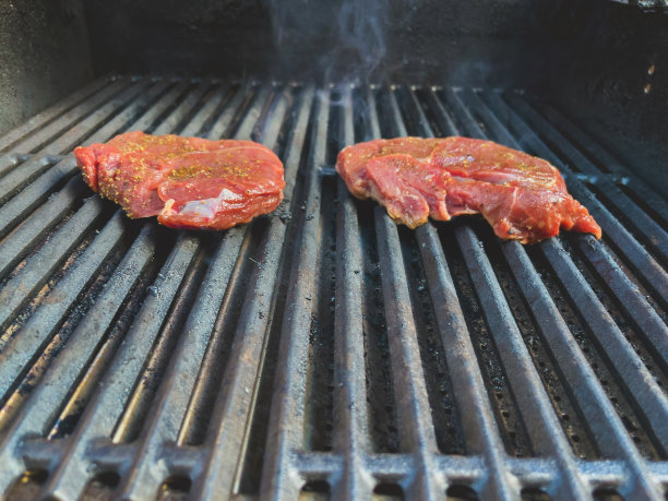 生鹿腩牛排和天然气烧烤在美国西部照片系列图片下载