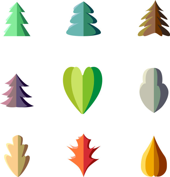 不同风格化的折纸树设置图片下载