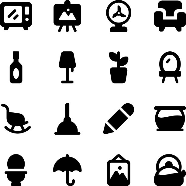 现代室内家具和装饰图标pac图片下载