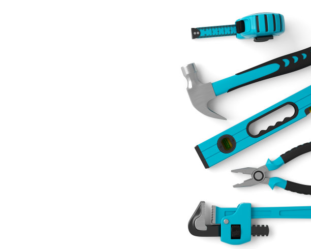 俯视图绿色建筑工具维修和安装在白色图片下载