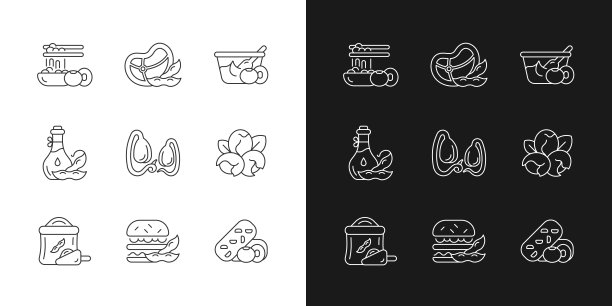 大豆植物线性图标设置为暗和光模式图片下载