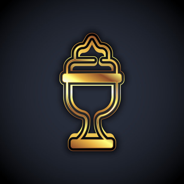 金色冰淇淋碗图标孤立在黑色图片下载