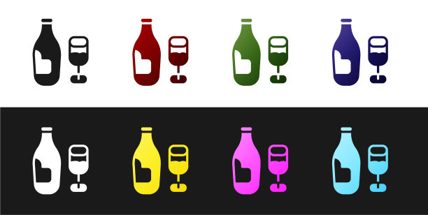 设置酒瓶与玻璃图标隔离在黑色图片下载