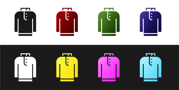 设置衬衫kurta图标孤立的黑色和白色图片下载