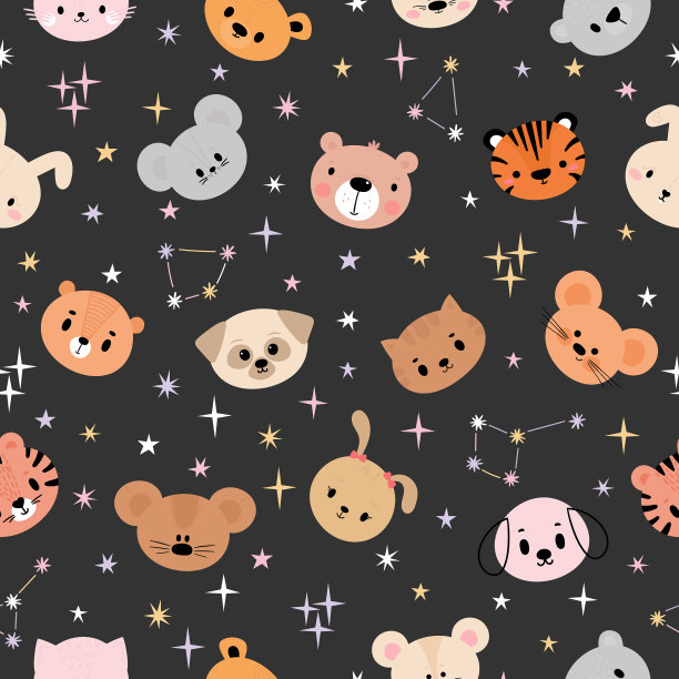 幼稚的无缝图案与可爱的微笑动物图片下载
