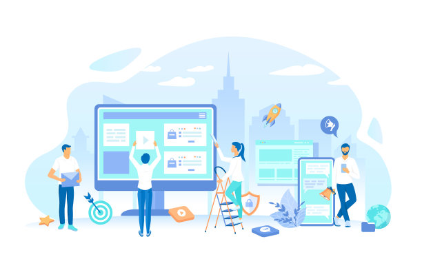 使用数字营销推广产品和服务的一组人。社交网络，媒体传播，商业分析，目标定位，管理。人工作流程，团队沟通。图片下载