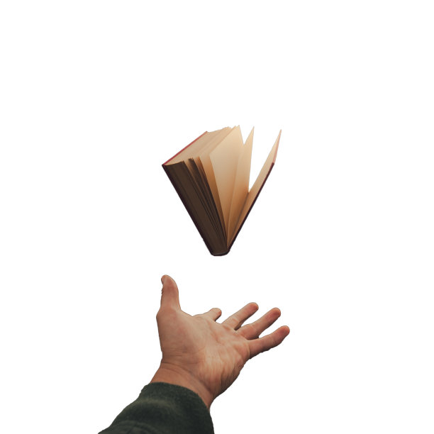 知识就是力量，书本和悬浮的手孤立在白色的背景上图片下载