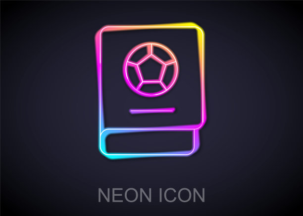 发光的霓虹灯线足球学习书图标孤立在黑色的背景。向量图片下载
