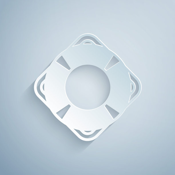 剪纸救生圈图标孤立在灰色背景。救生圈的象征。纸艺术风格。向量图片下载